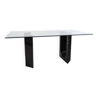 Table à manger en verre et marbre noir par Carlo Scarpa pour Cattelan 1970
