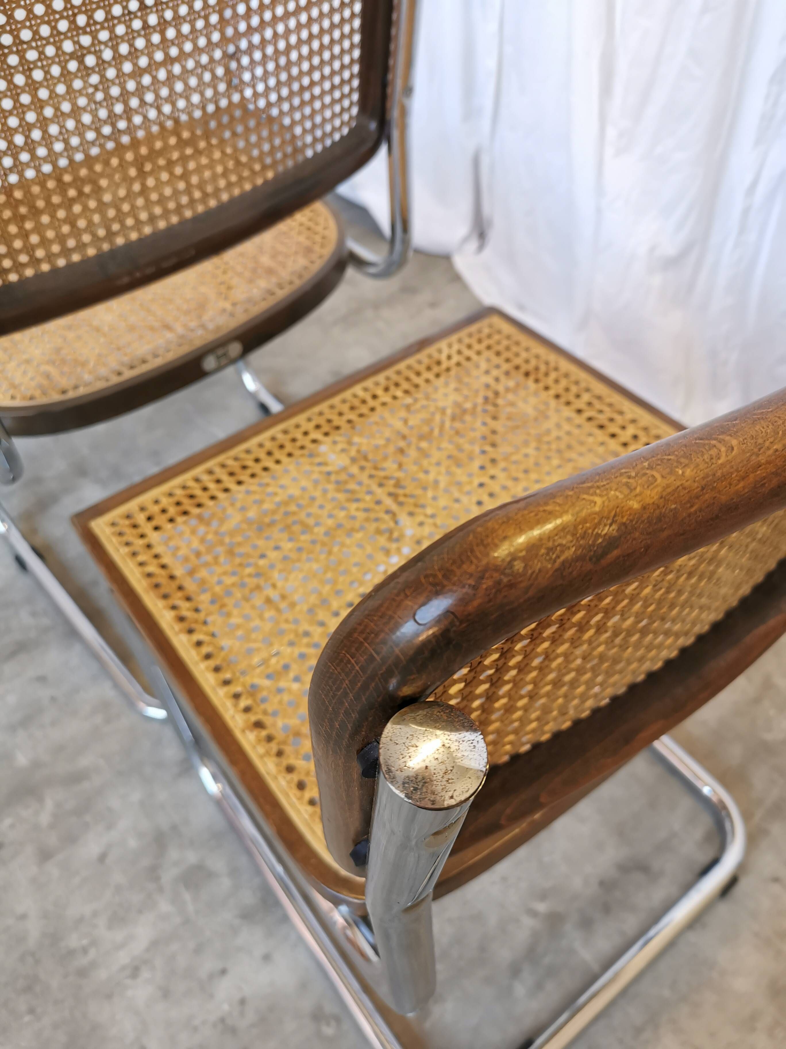 Set of 2 Vintage Cesca Cane Chair: 1970s Italian Mid-Century Modern Dining