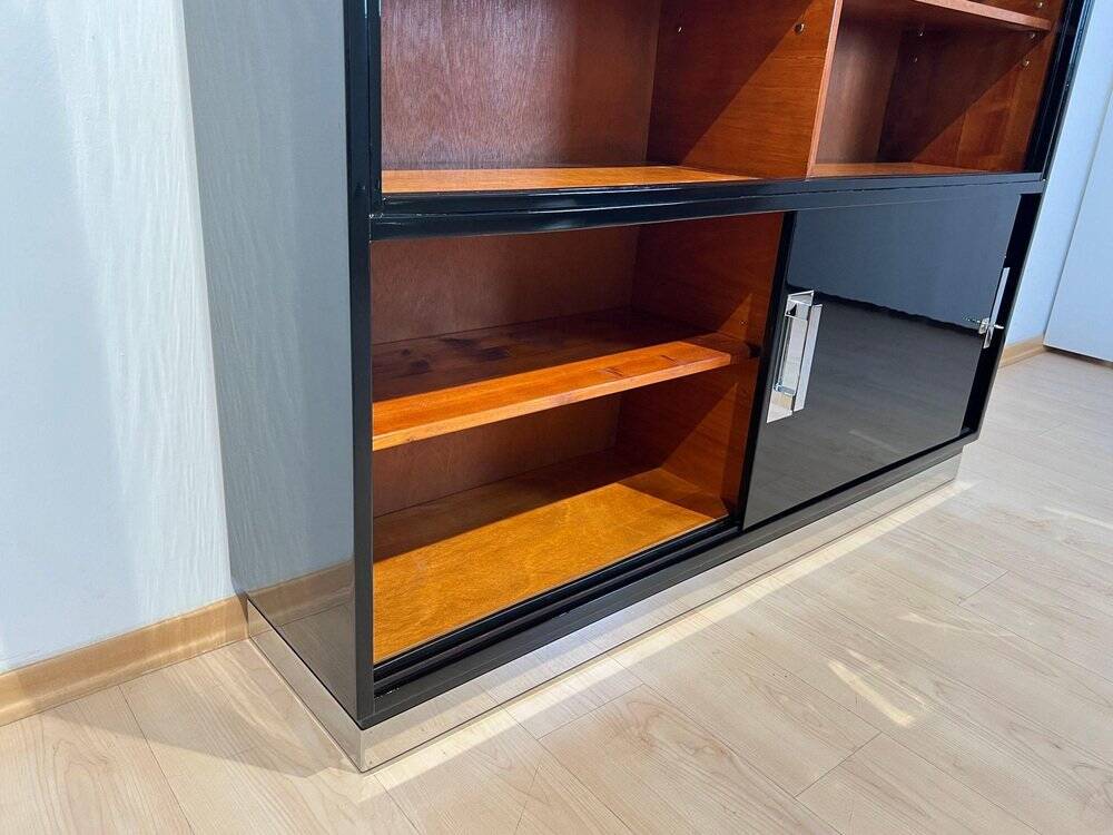 Vintage Bauhaus Office Cabinet in Black Lacquer and Mahogany, 1930