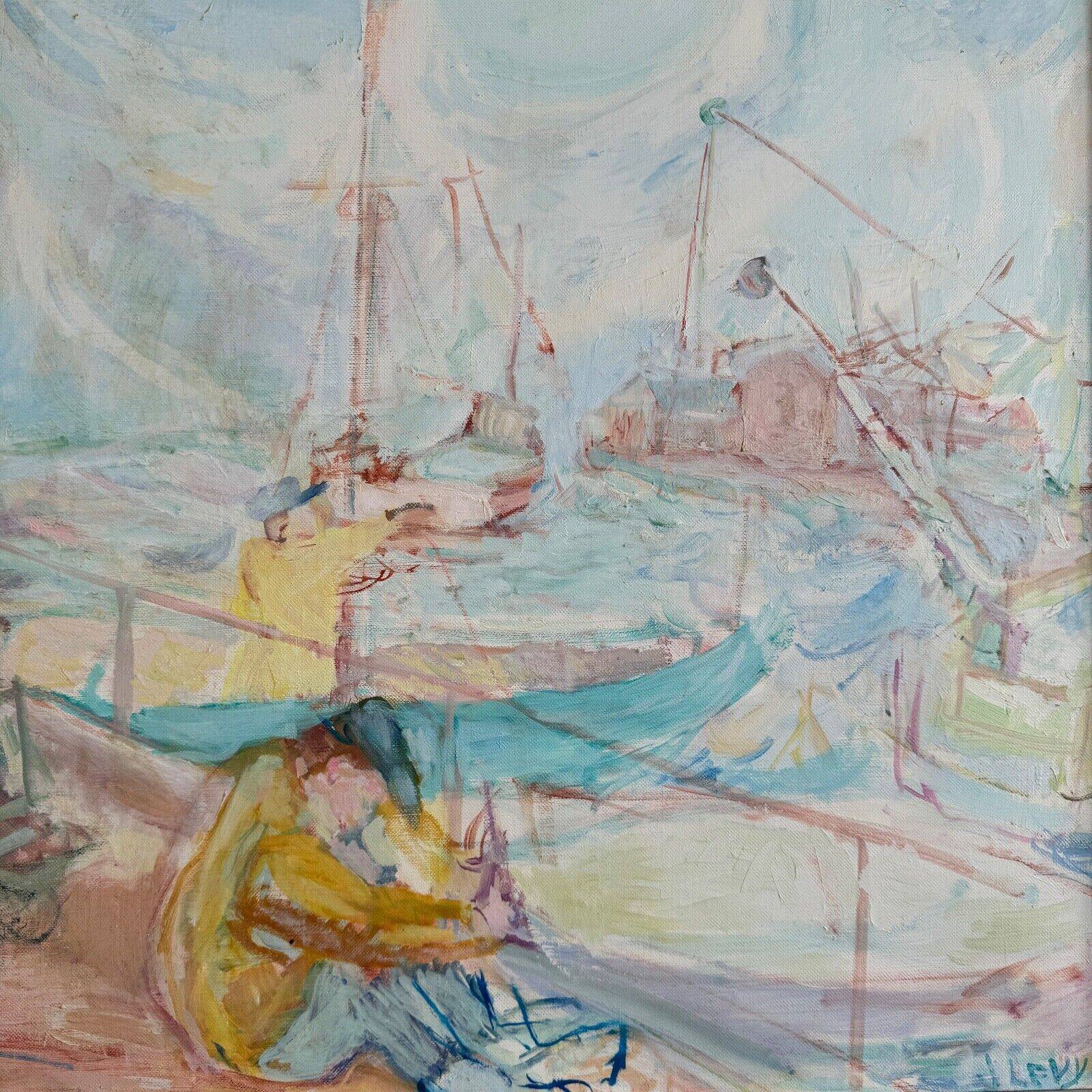 Oil on canvas representing the port of Nantes by J. Levy 20th century