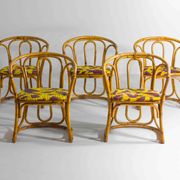 Ensemble funky de cinq chaises en bambou des années 60