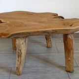 Brutalist coffee table in solid wood from the 50s