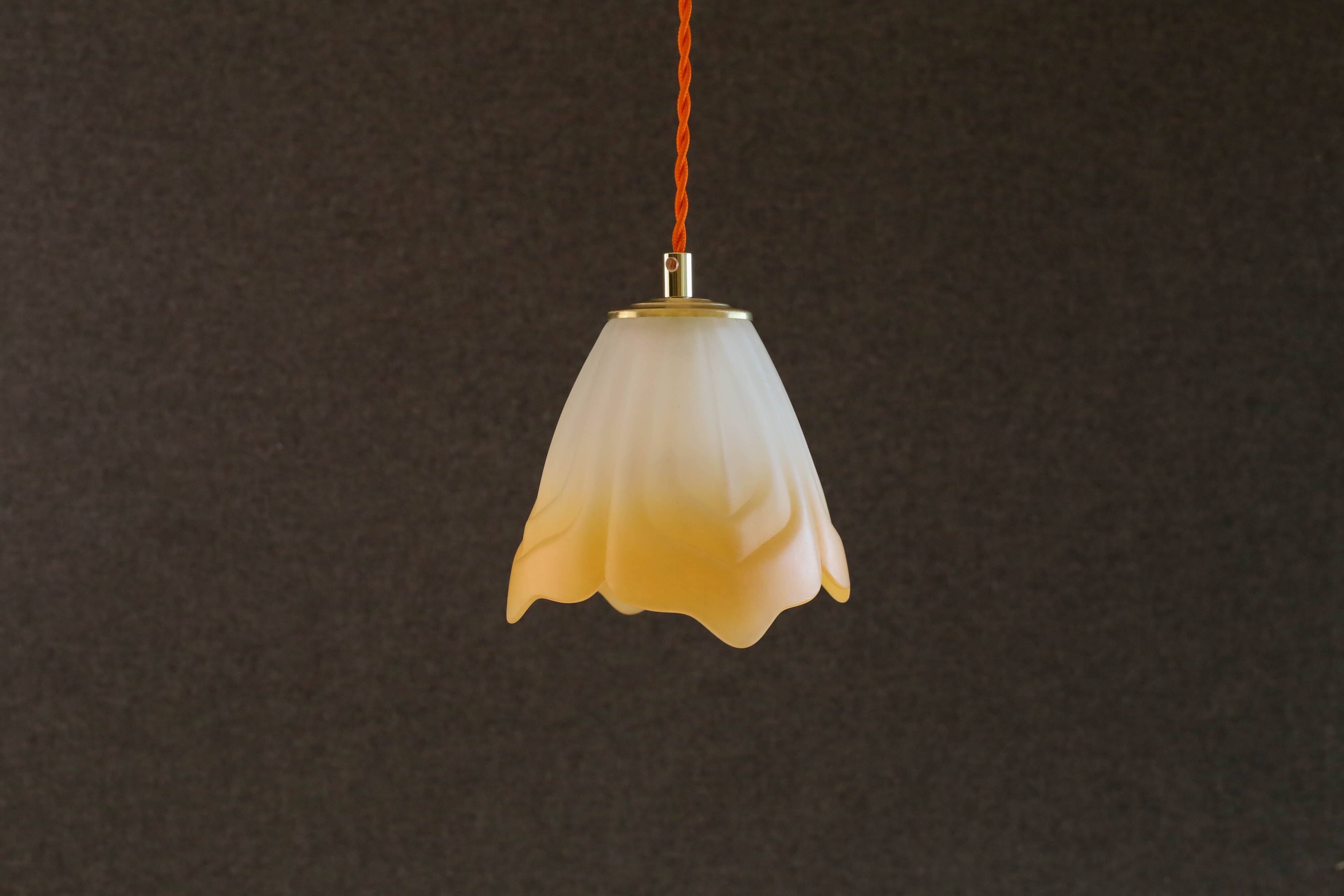 Old french ceiling light in opalescent and orange glass, french pendant light - circa 1960