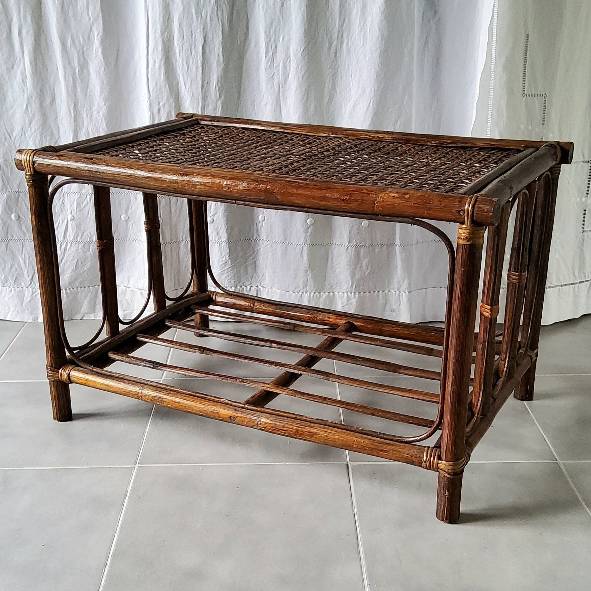 70s rattan coffee table