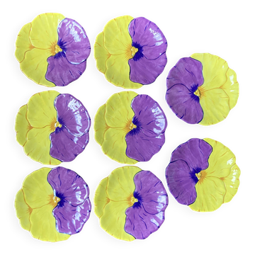 8 assiettes à dessert artisanales, modèle Pensées