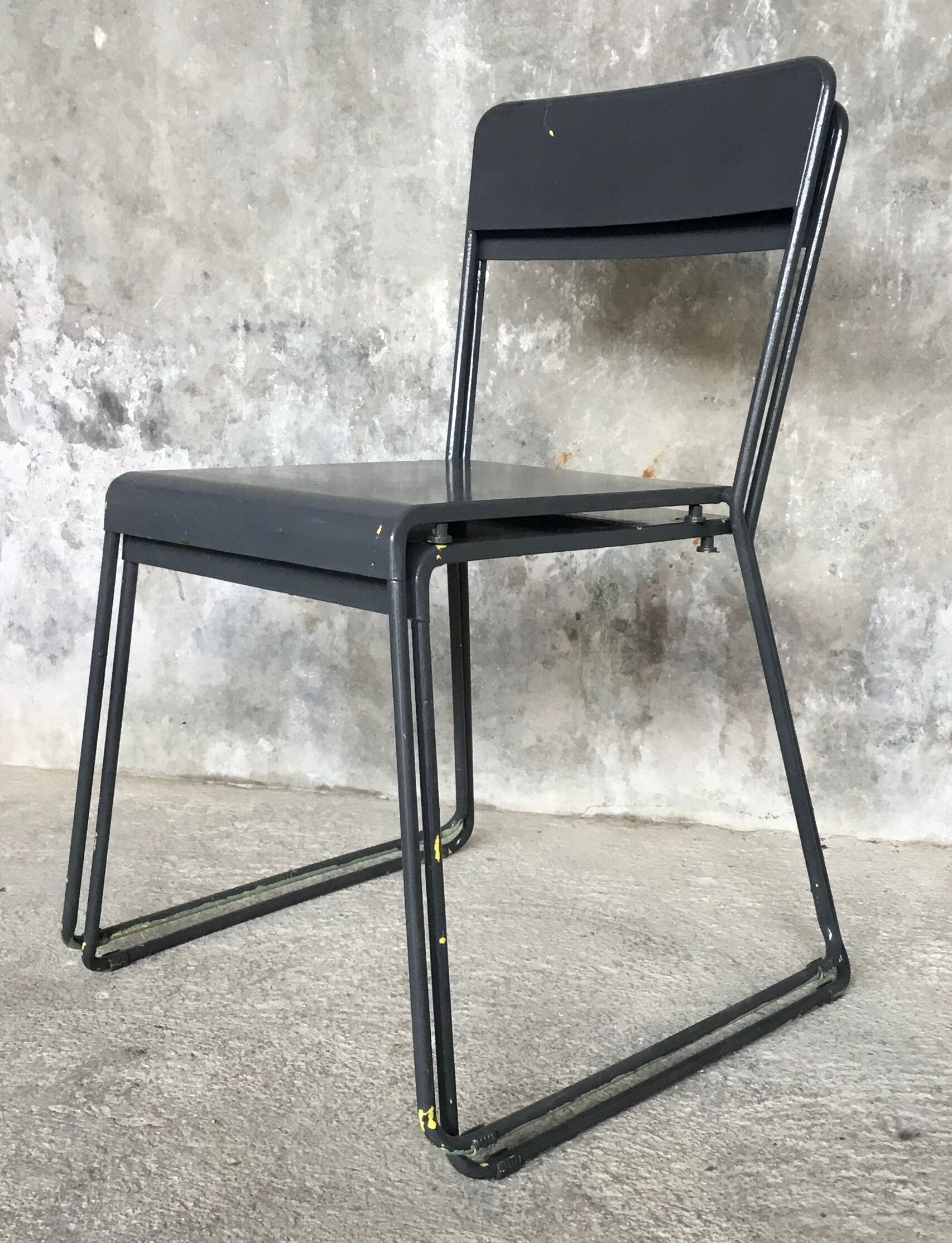 Pair of stackable metal chairs with sled feet - 1960