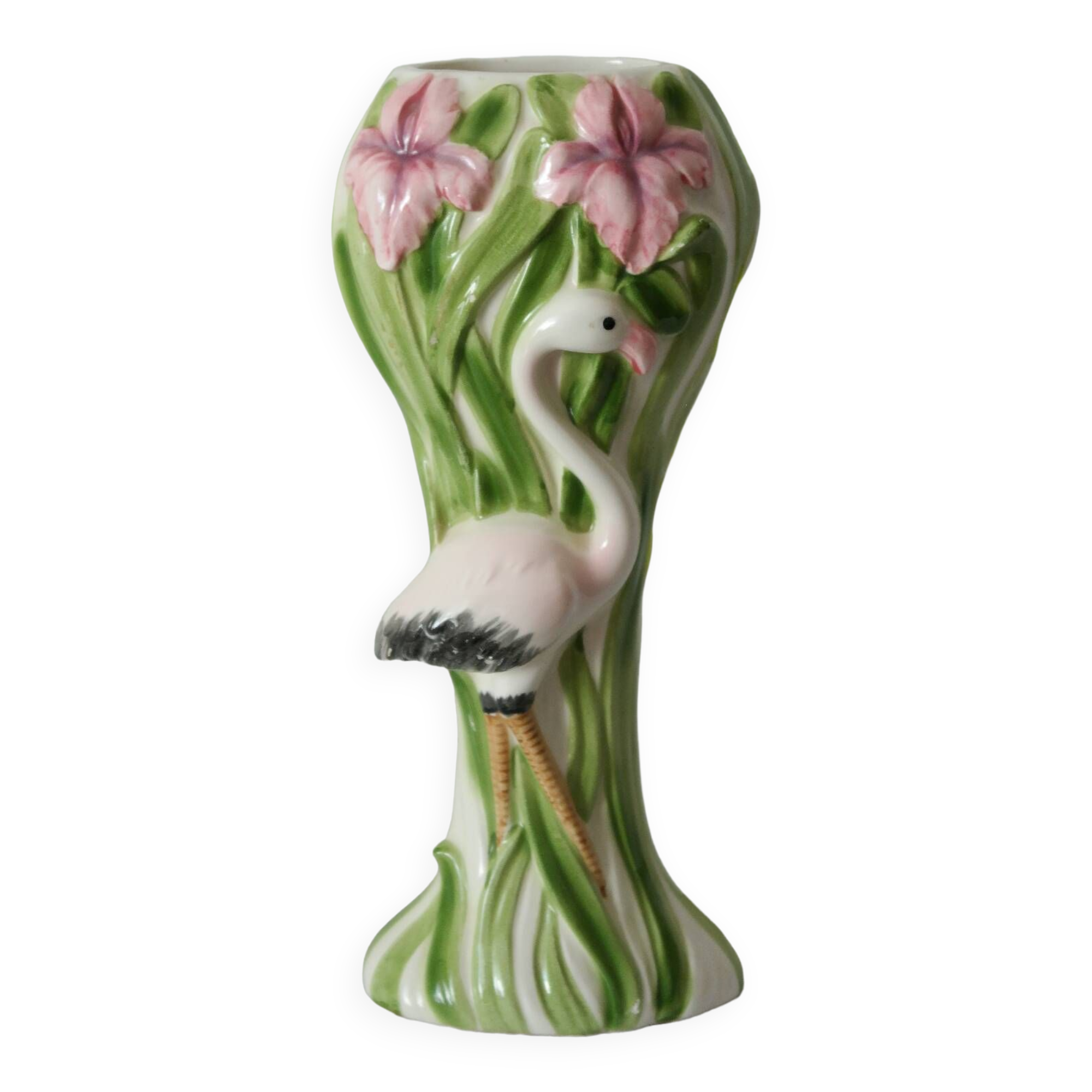 Massier style pink flamingo nature slip vase
