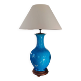 Turquoise ceramic vase lamp, incised Chinese decoration, late 19th century.