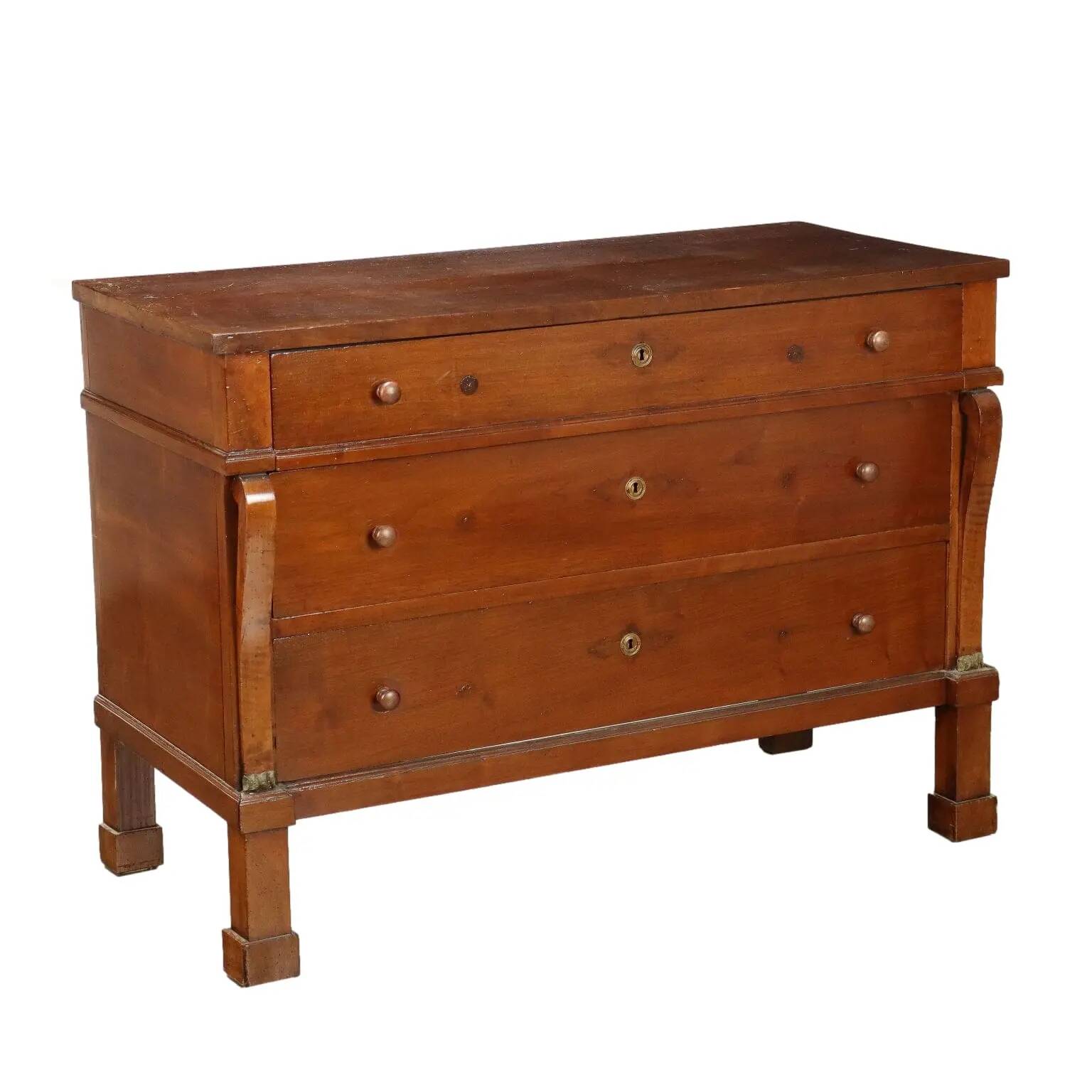 Commode de restauration ancienne en noyer 3 tiroirs '800