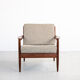Sofa and armchairs set in walnut and fabric, 1960s