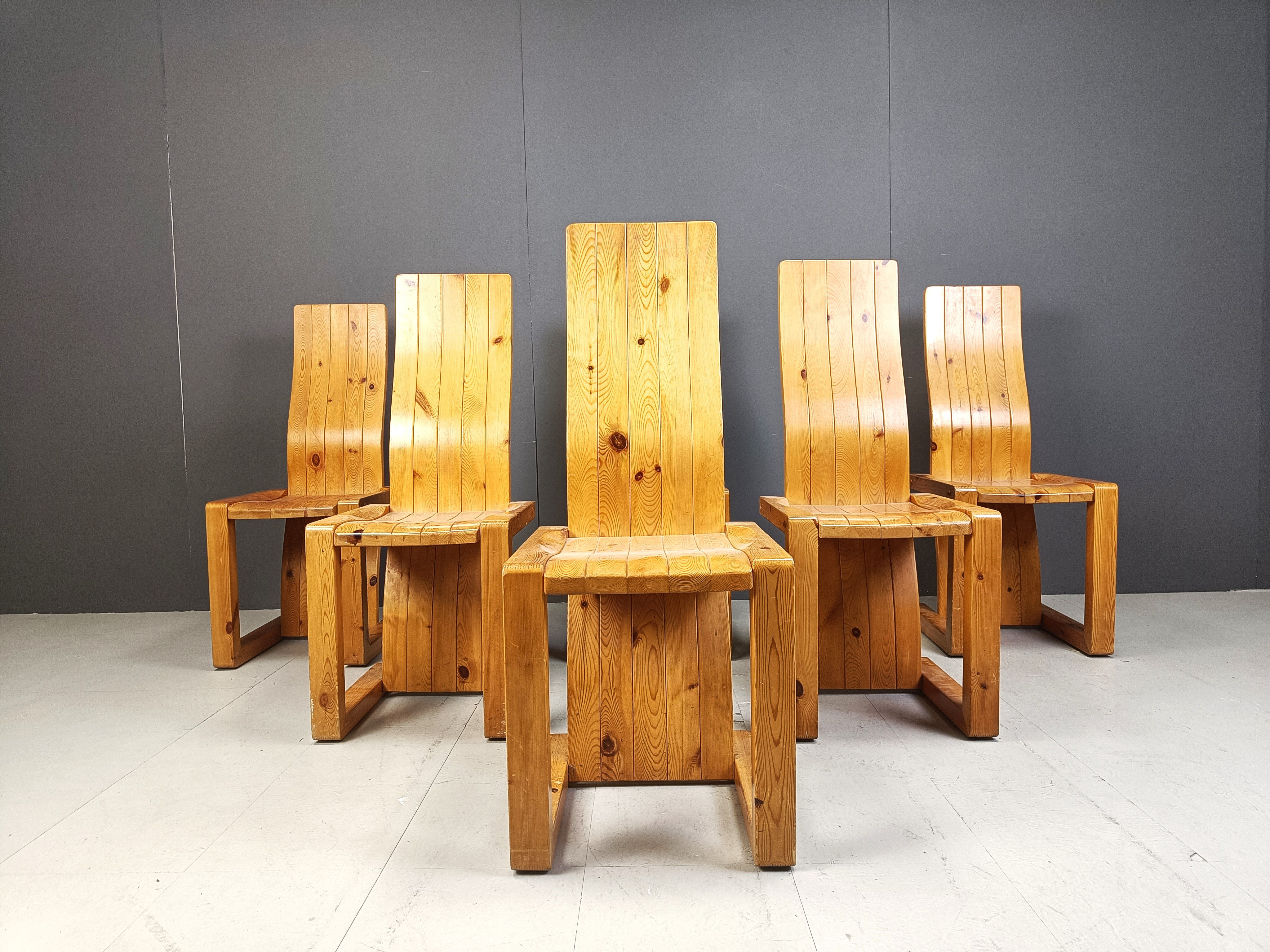 Vintage Finnish pine wood dining chairs, 1970s