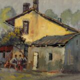 Italian popular scene signed painting oil on board