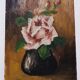 Petit tableau ancien "rose" signé LUC