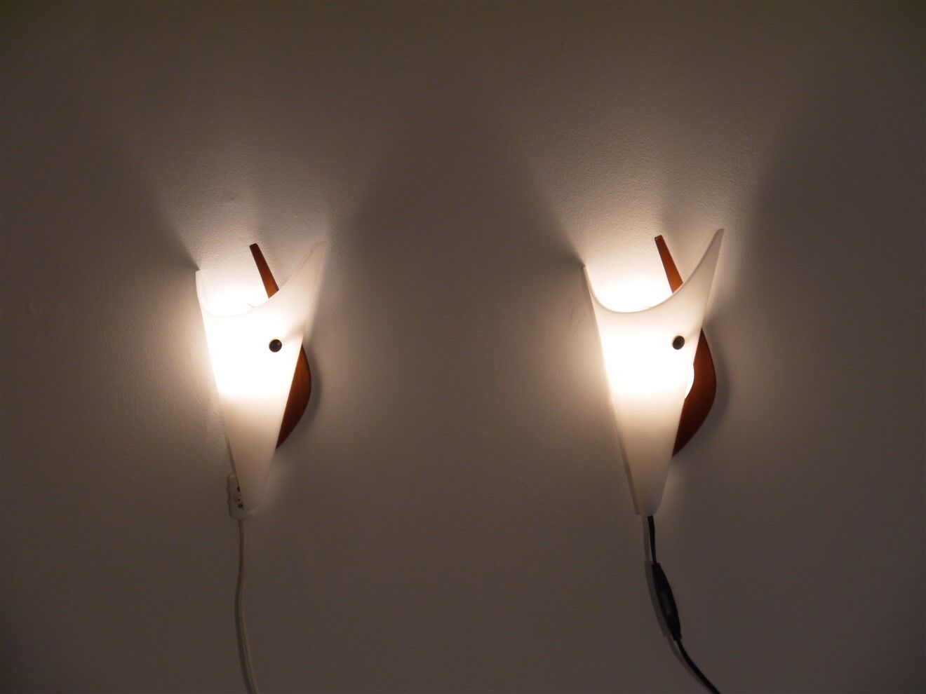 Pair of scandinavian vintage wall lamps in teak and acrylic 1970