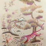 Important Set of Three Indochinese Silk Embroidered Tapestries