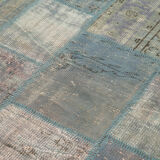 Handwoven turkish contemporary 175 cm x 242 cm blue patchwork carpet