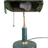 Lampada da Scrivania Vintage in Marmo Verde e Ottone Pezzo Unico Artigianal