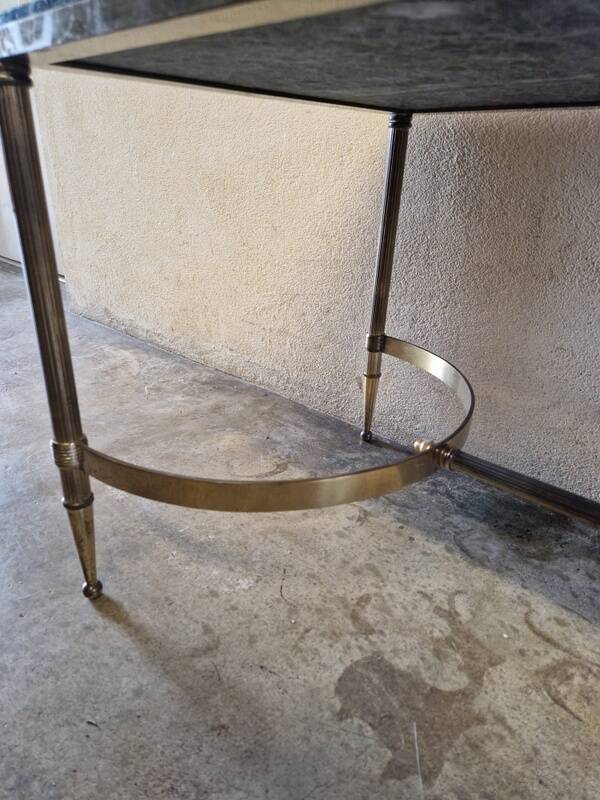 Brass coffee table with Alpine green veined marble top - 1960