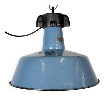 Industrial Blue Enamel Factory Lamp with Cast Iron Top, 1960s