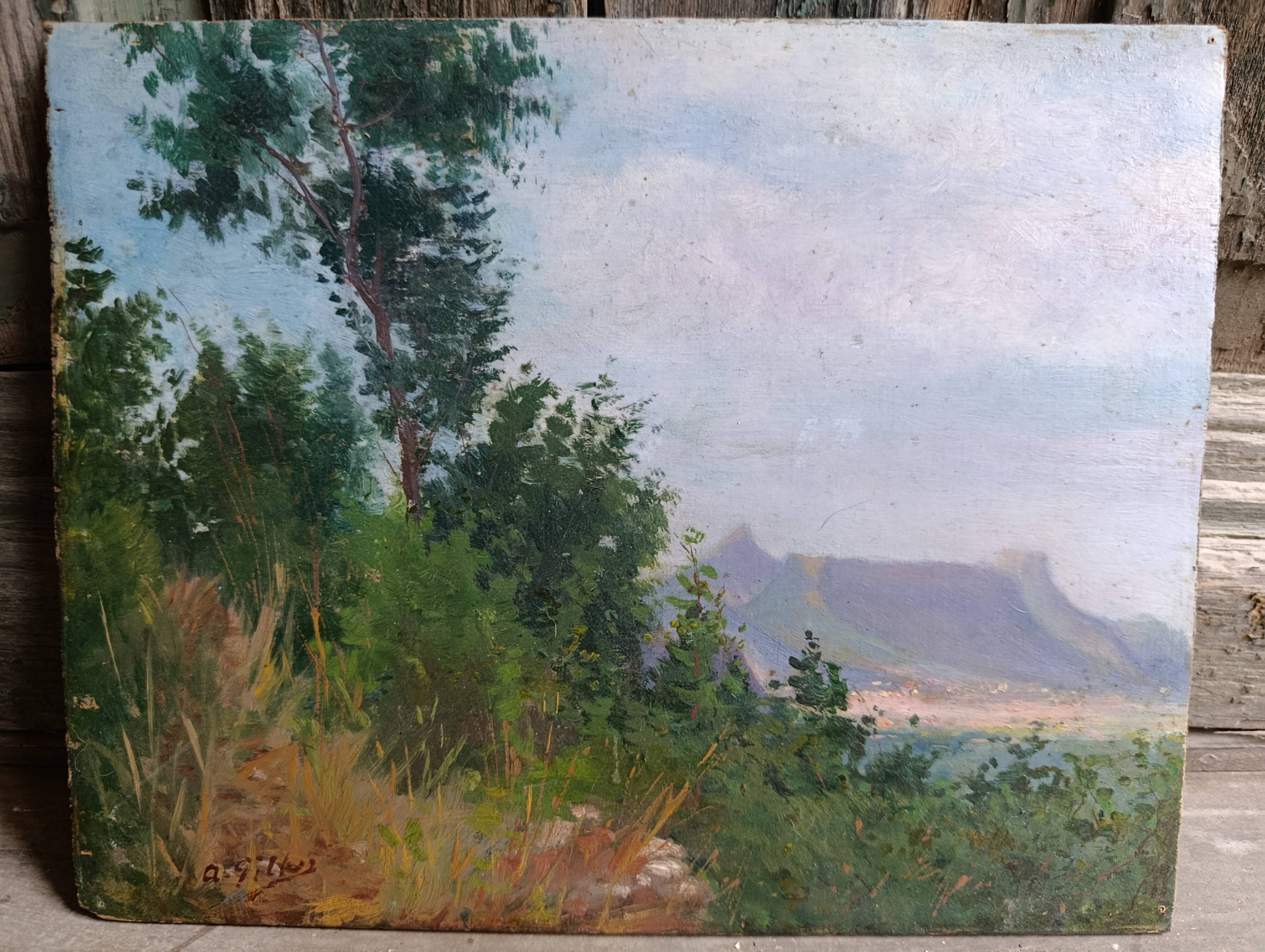 French vintage oil painting on board, signed A. Gillaz