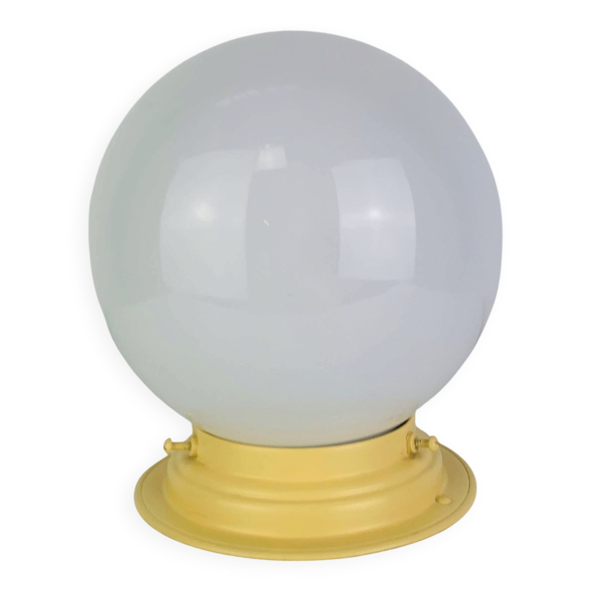 Art Deco opaline globe wall or ceiling light, yellow base
