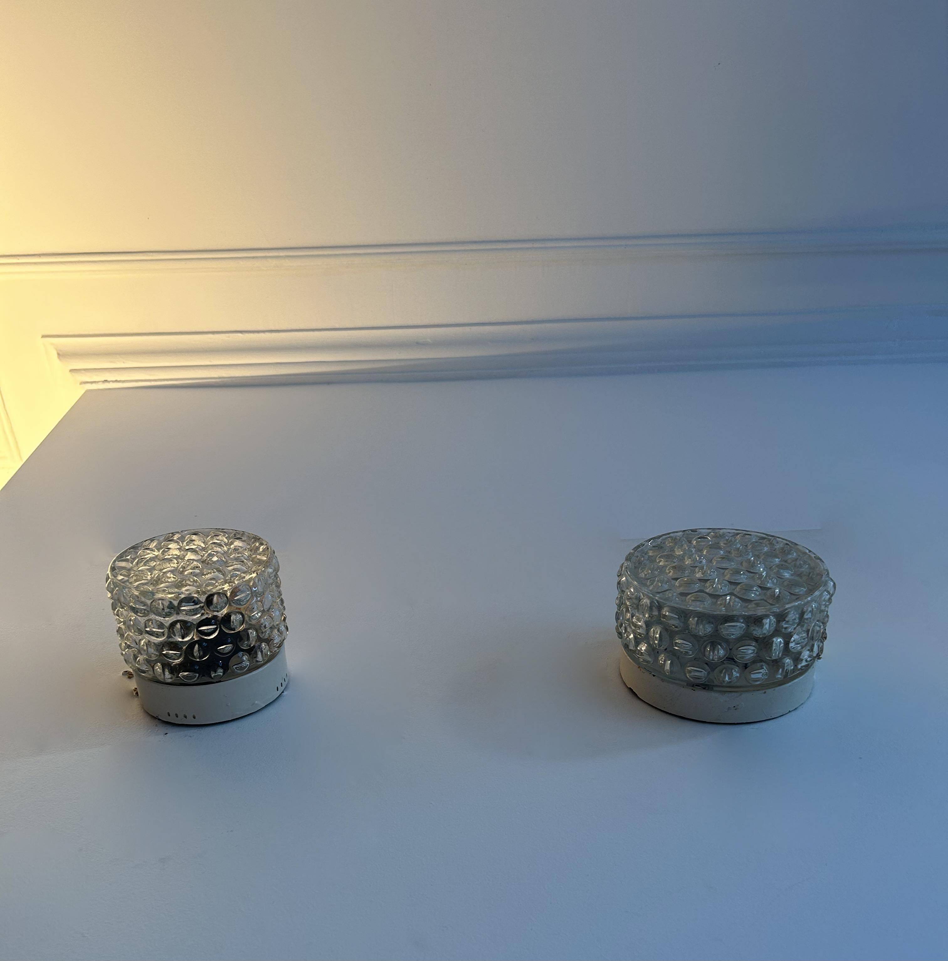Pair of vintage wall lights, pressed molded glass, France 1960s