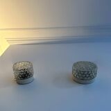 Pair of vintage wall lights, pressed molded glass, France 1960s