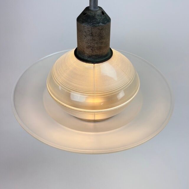 Art deco glass and steel ceiling lamp, 1920