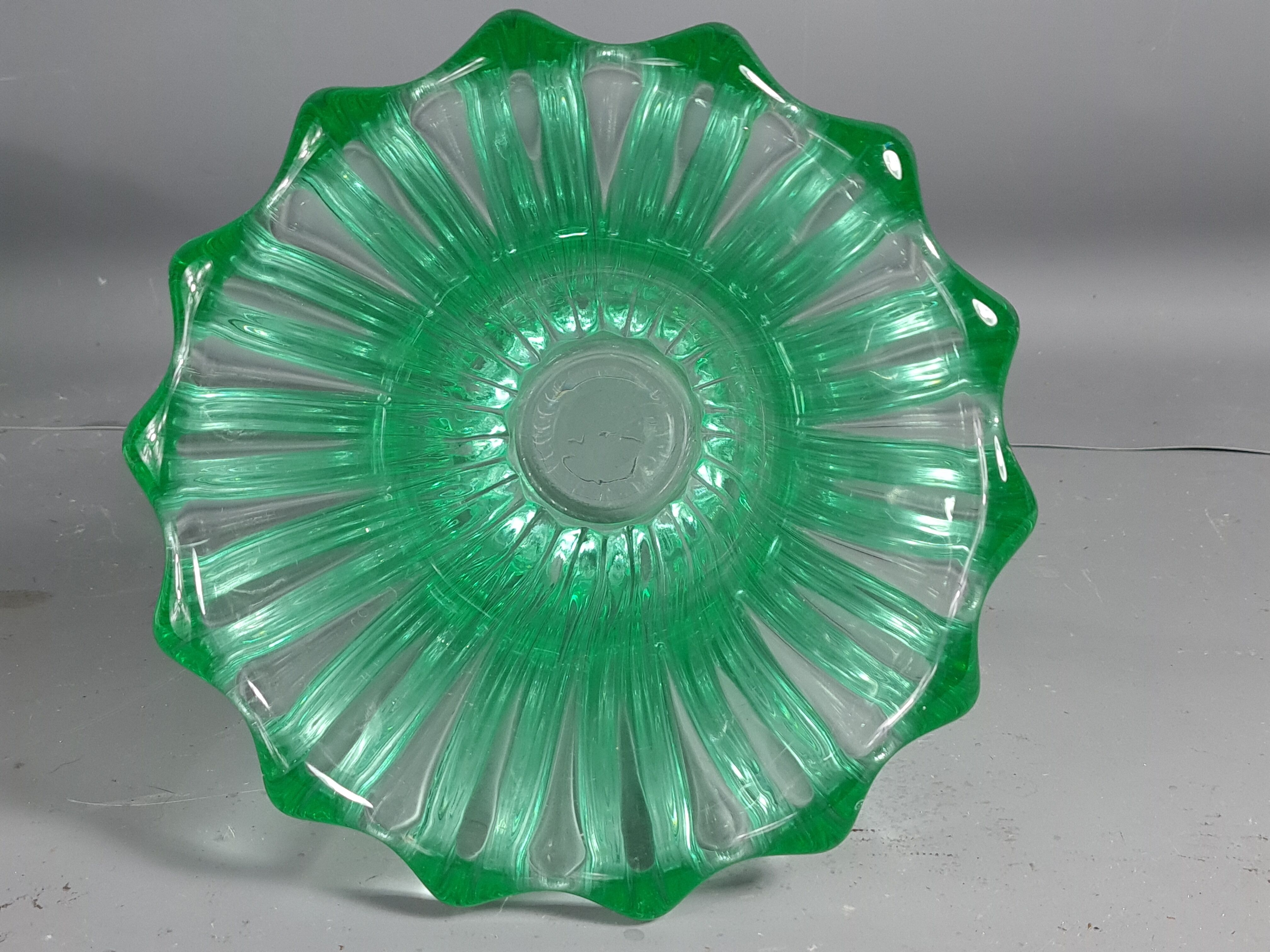 Molded pressed glass vase by Pierre D'Avesn around 1930. Signed