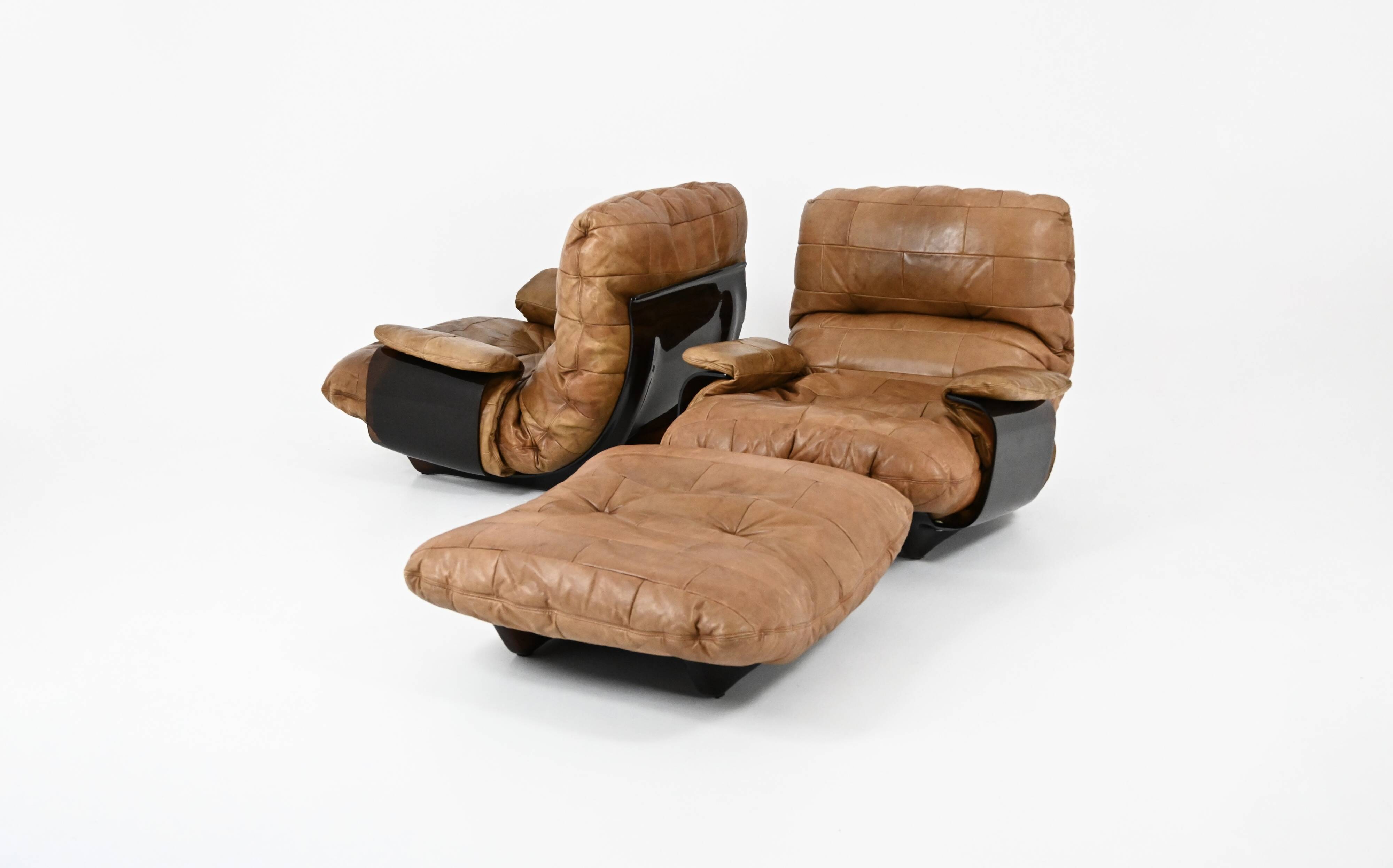 "Marsala" armchairs and poufs by Michel Ducaroy for Ligne Roset, years