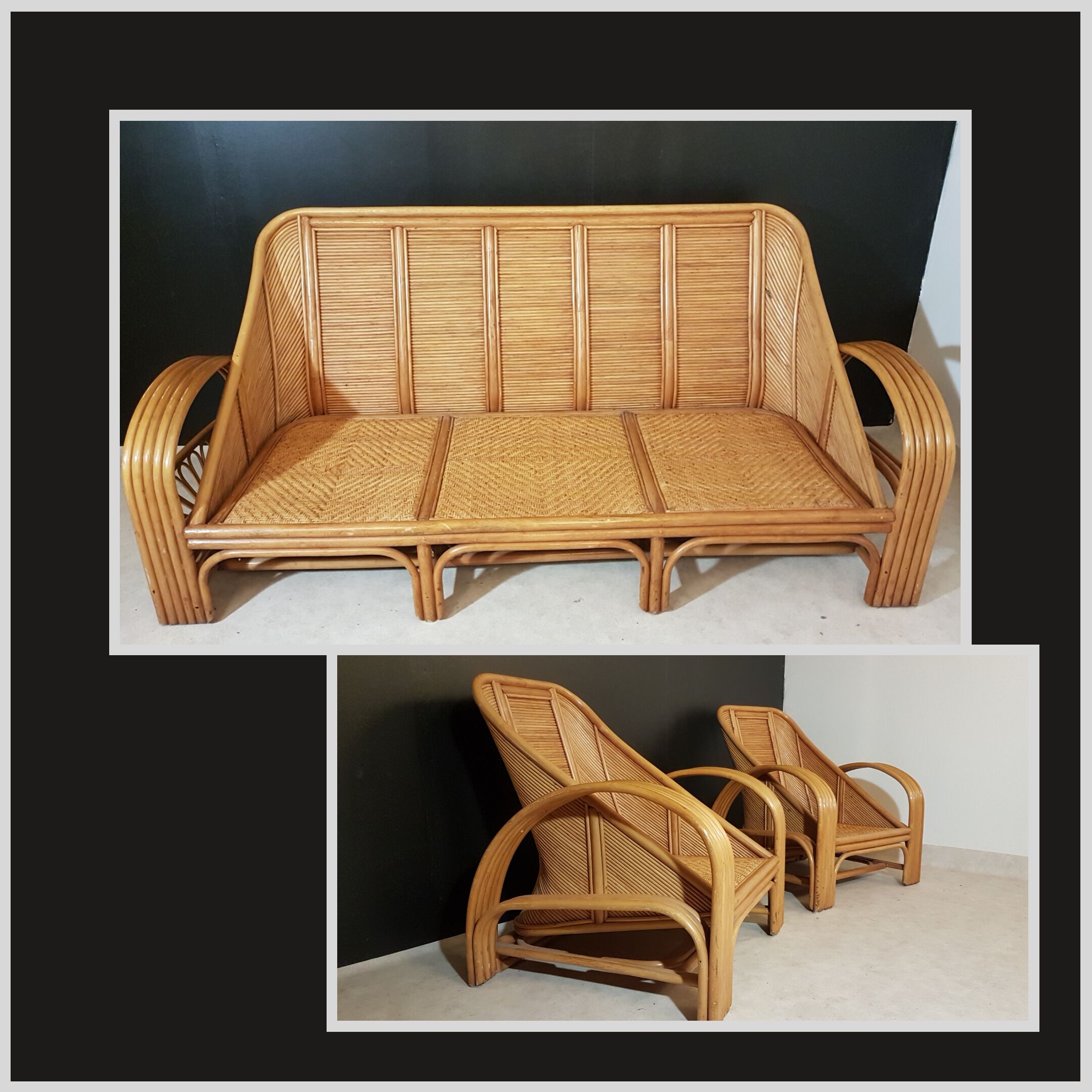 Rattan and bamboo coffee table 1960