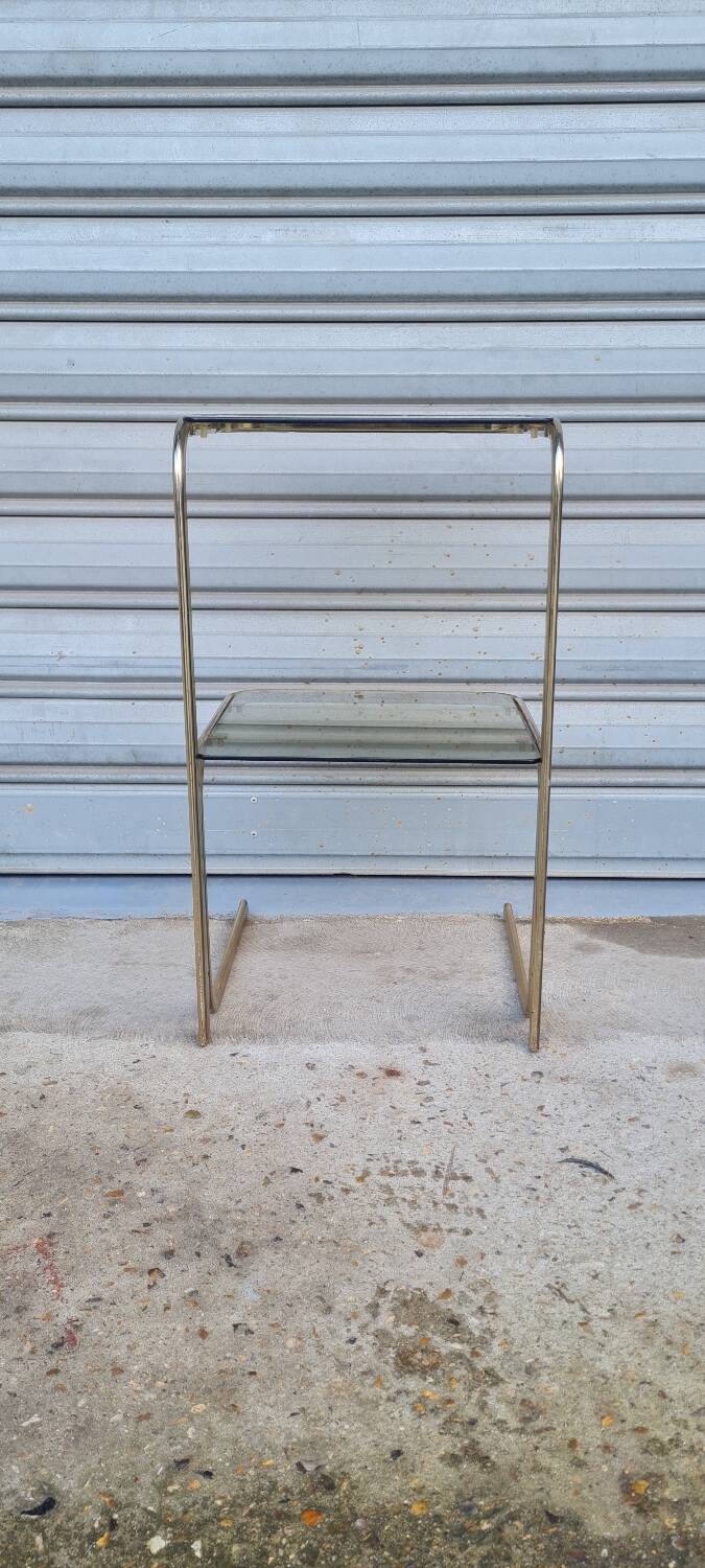 End table in gold metal and smoked glass