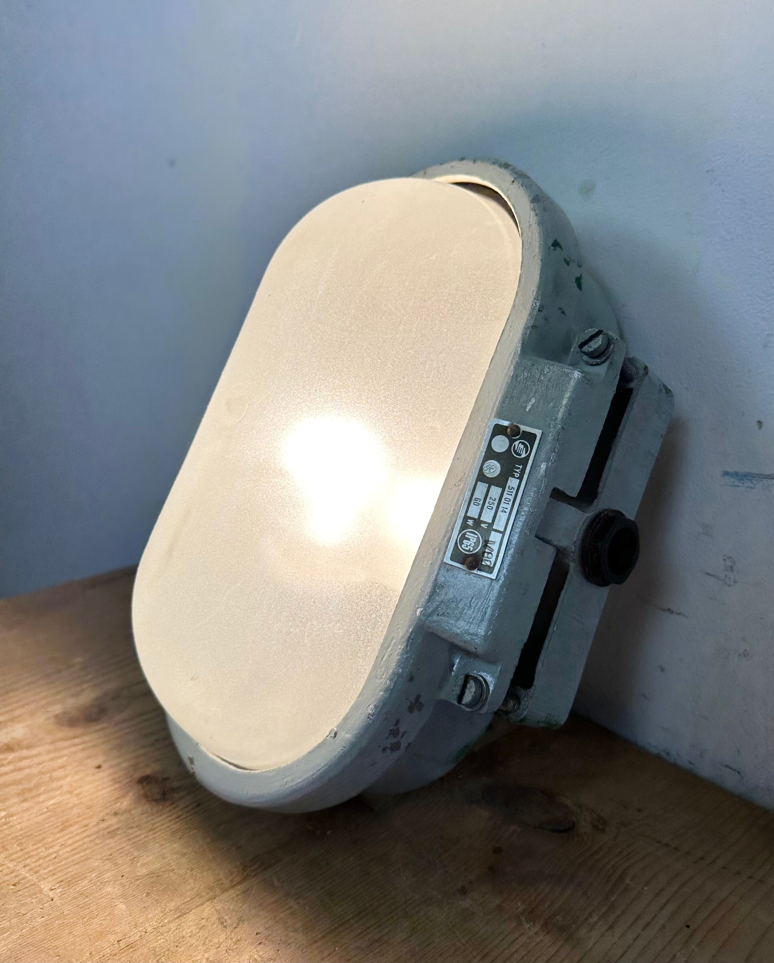 Industrial Cast Aluminium Wall Light with Milk Glass from Elektrosvit, 1970s