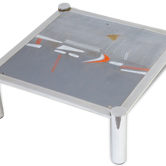 Large coffee table in ceramic and chrome signed 1970 De Nisco vintage 70's space age
