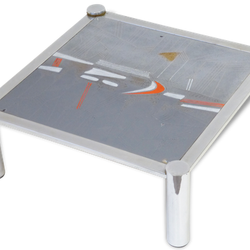 Large coffee table in ceramic and chrome signed 1970 De Nisco vintage 70's space age