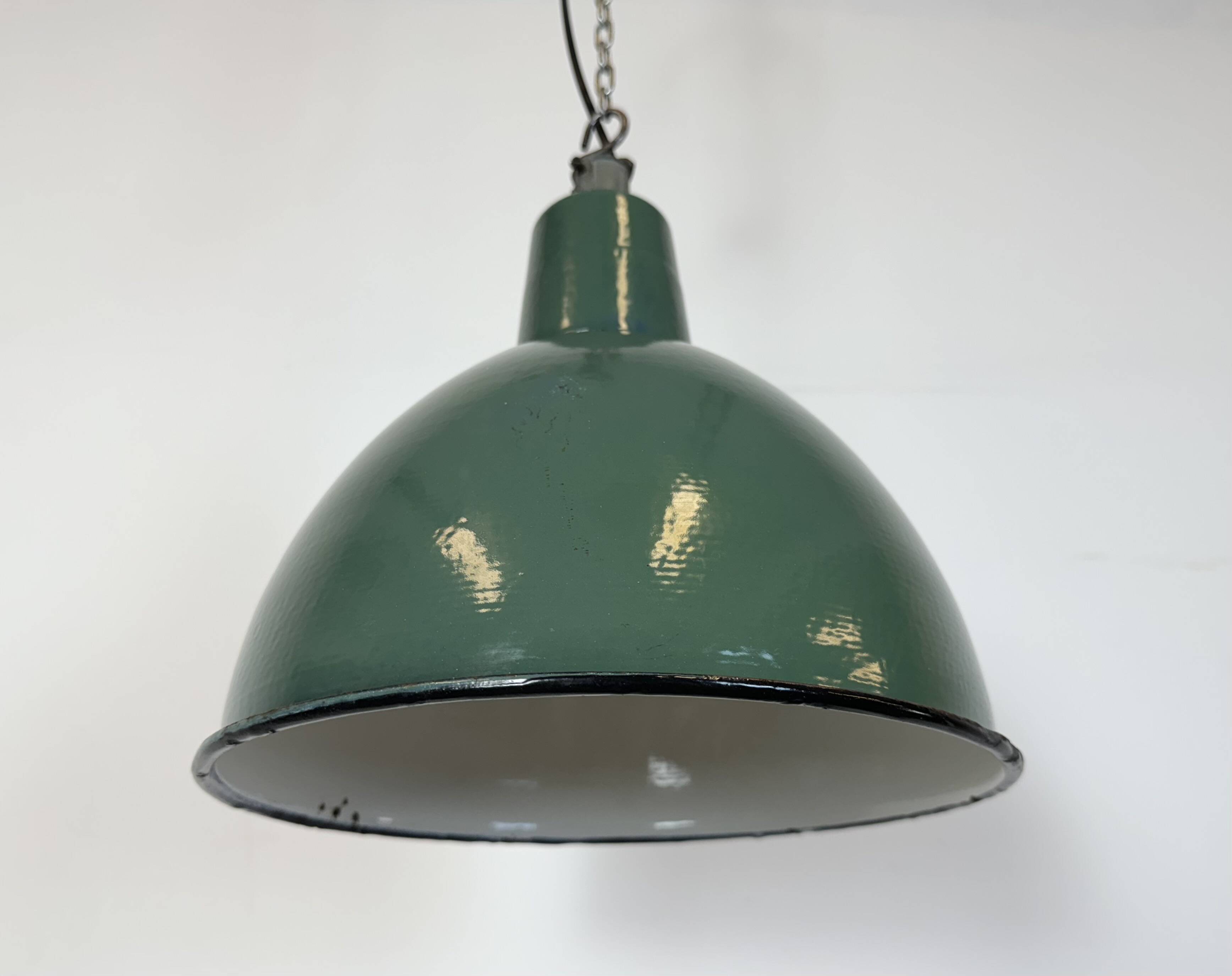 Industrial Green Enamel Factory Pendant Lamp, 1960s