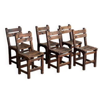 Set of 6 wooden mountain chairs c.1950