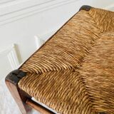 Small bench stool footrest in wood and vintage straw