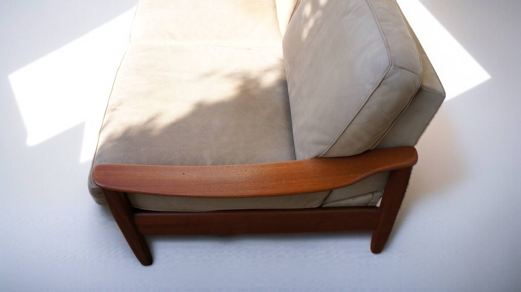 Danish Teak & Vintage Leather Convertible Sofa Bed 1960