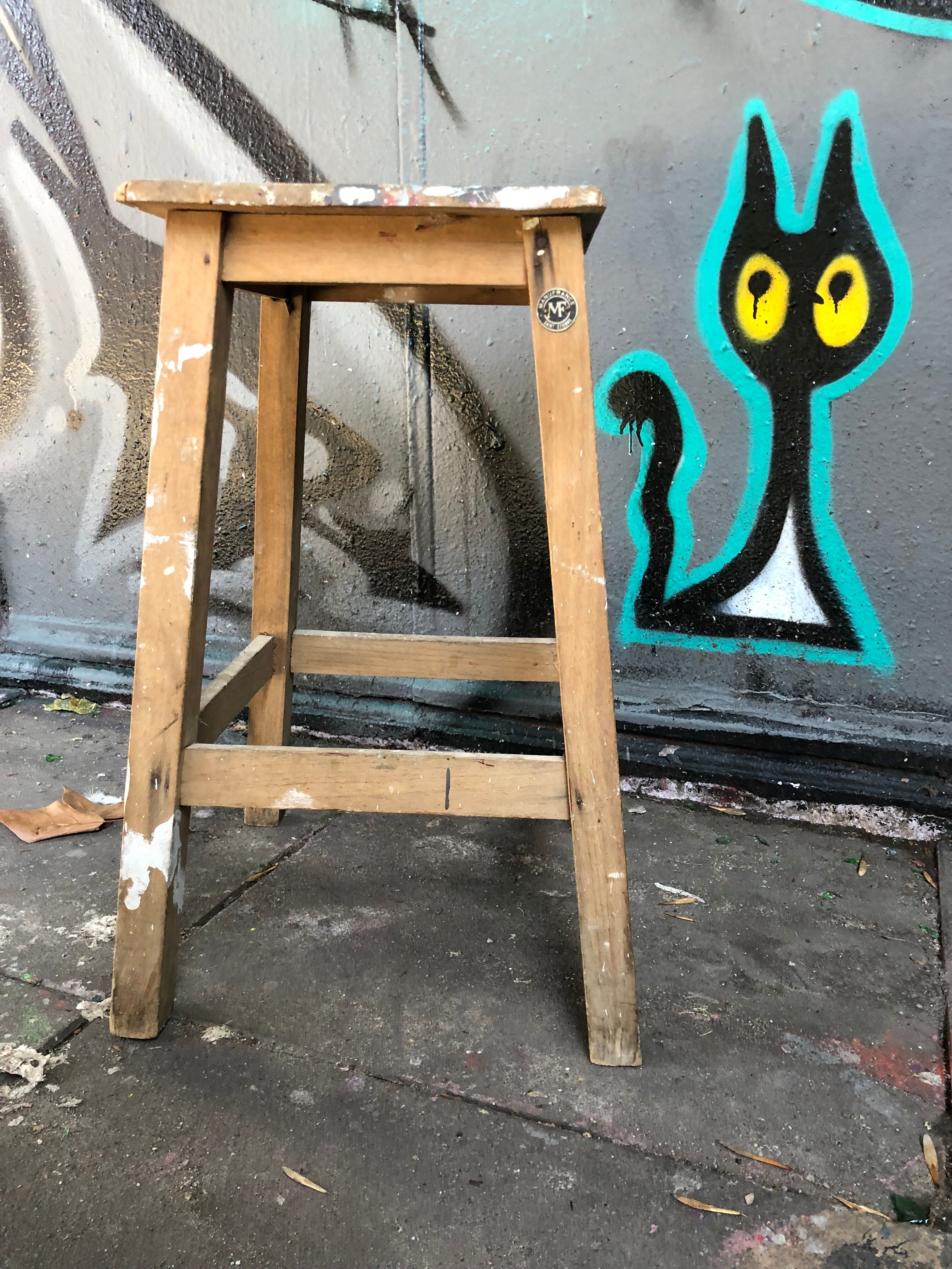 Tabouret vintage, bois manufrance