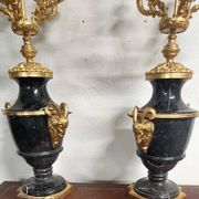 Antique Lumi pair of large marble and mercury-gilt bronze candelabras