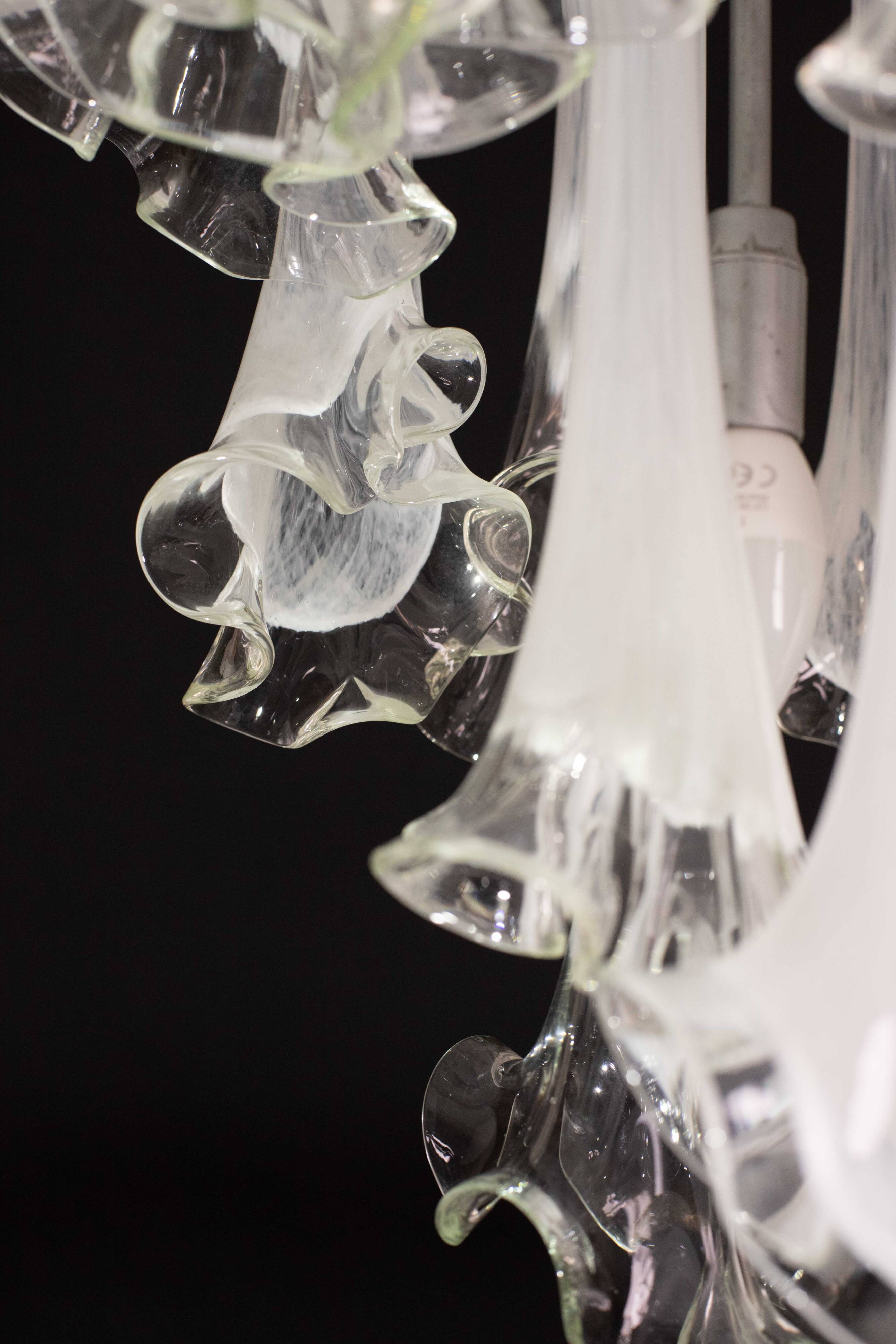 Lustre blanc en verre de Murano « Calle » de Venini, 1970