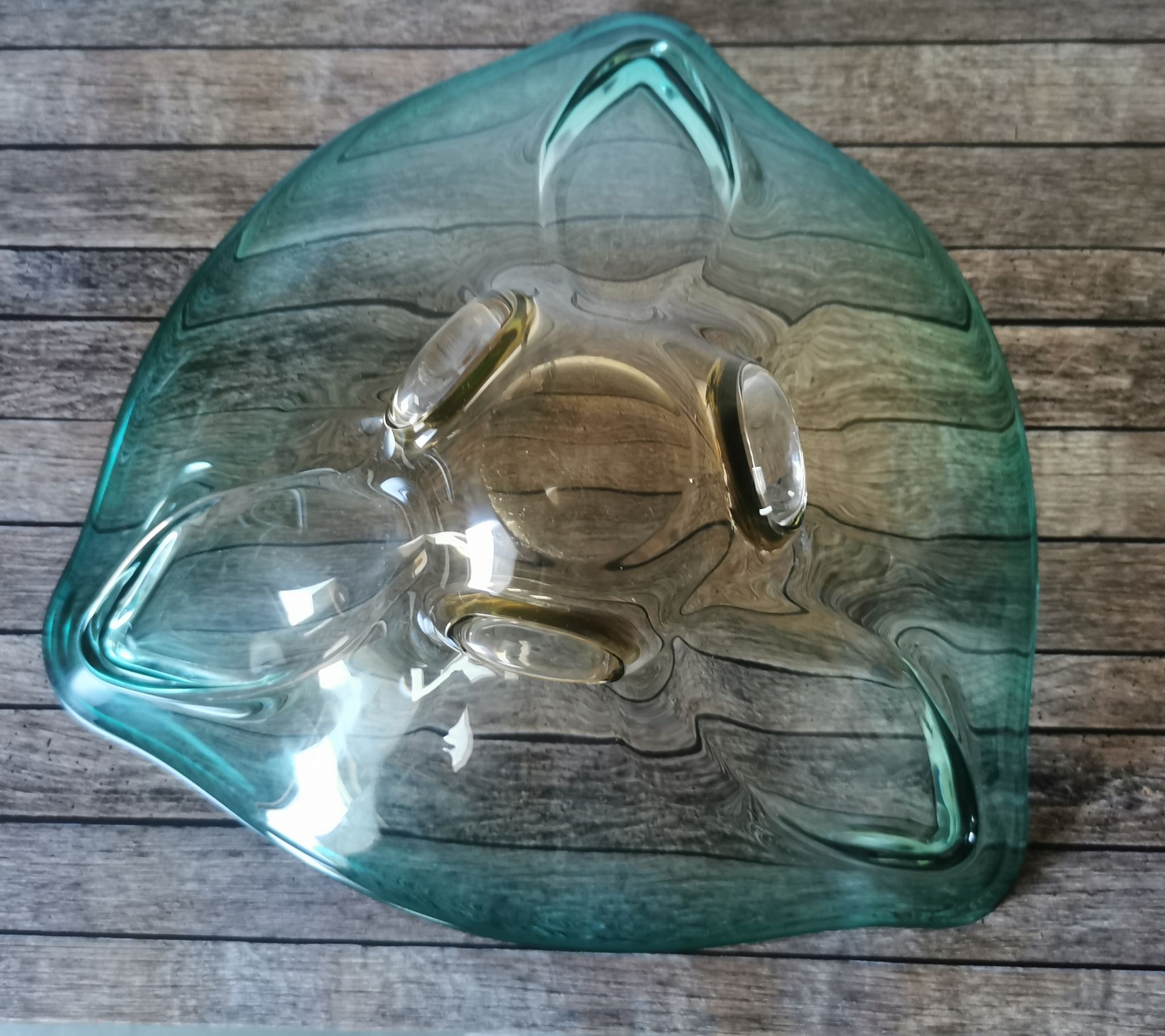 Large amber and green glass cup
