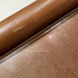 Table basse simili cuir cognac & verre