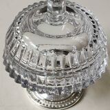 Ancien sucrier en cristal motifs pointes diamant base argenté perlée