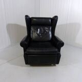 Black leather wingback chair on wheels 1960’s