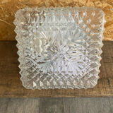 Square Ceiling Light Fixture, Vintage Moulded Glass + White Metal Support #