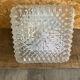Square Ceiling Light Fixture, Vintage Moulded Glass + White Metal Support #