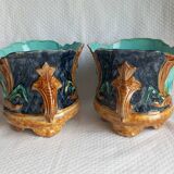 Pair of antique cache-pots in majolica – Art Nouveau 19th century