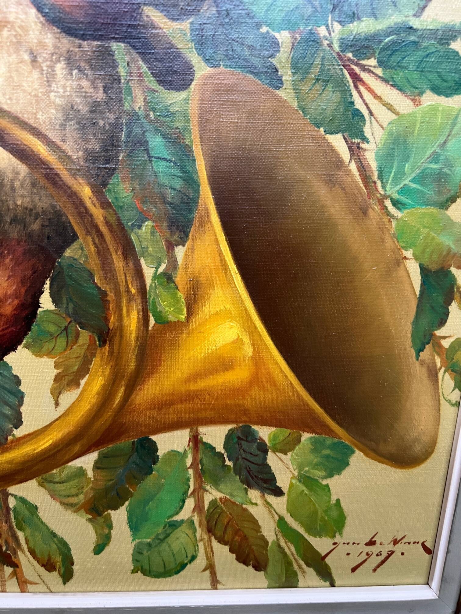 Tableau de style chasse. Huile sur toile.